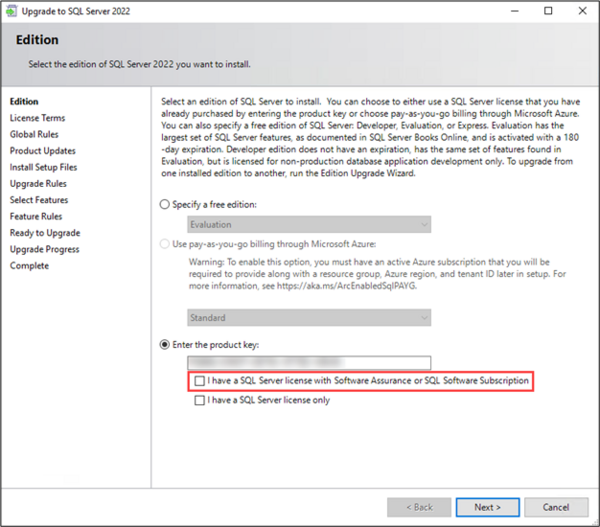 Screenshot regarding product key entry