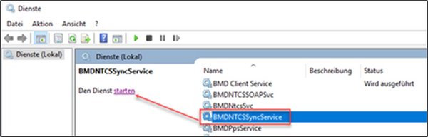 Das Bild zeigt einen Screenshot vom Dienste Fenster, es wird darauf hingewiesen den Dienst zu starten