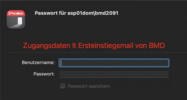 Screenshot des Login-Fensters im Parallels Client.