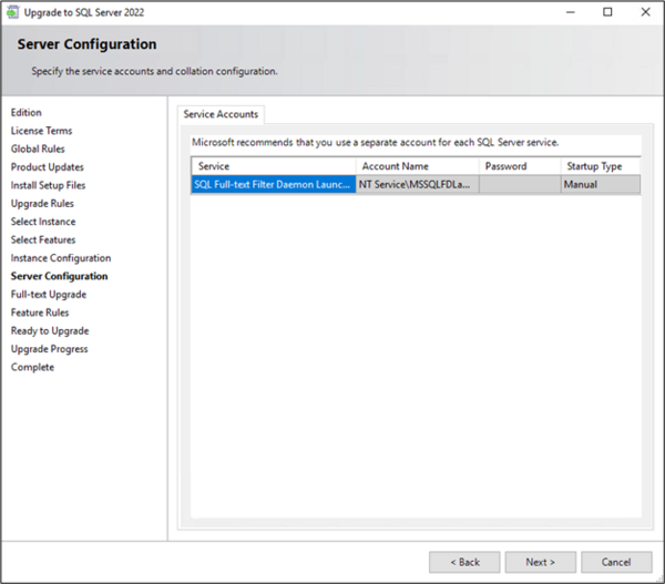 Screenshot of the step "Server Configuration"; the button "Next" is available.