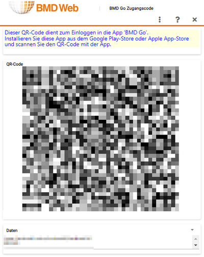 Screenshot des QR-Codes für die Anmeldung (erstellt in BMD Web)