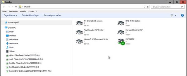 Screenshot aller benötigten Drucker