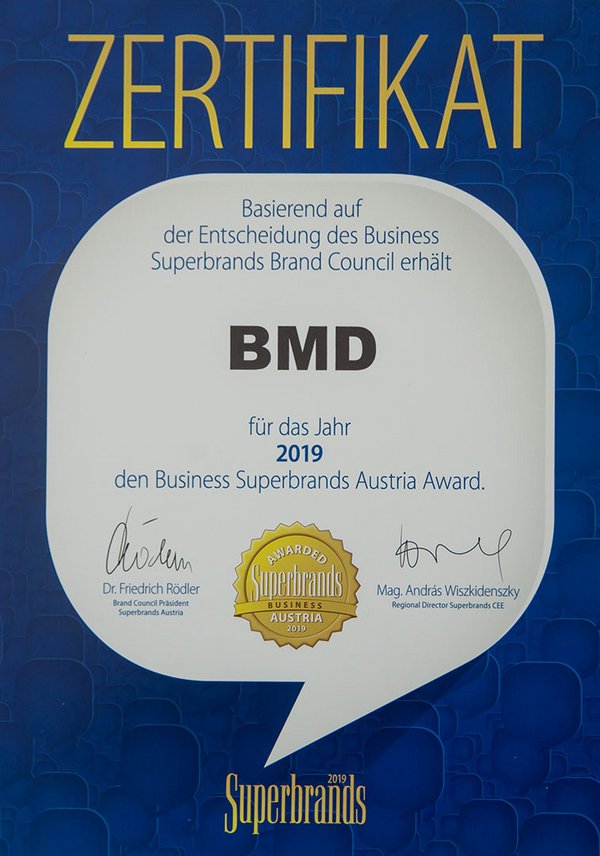 Urkunde für BMD der Business Superbrand Brand Council