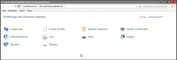Screenshot aller Systemsteuerungselemente, diese ermöglichen beispielsweise das Tastaturlayout oder auch die Sprache umzustellen.