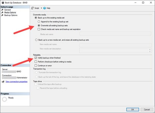 Screenshot_Back up Database BMD Optionen