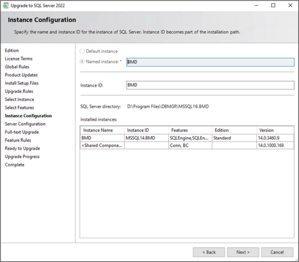 Screenshot of the step "Instance Configuration"; the button "Next" is available.