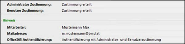 Zu sehen ist ein Screenshot der Authentifizierung mit Administrator- und Benutzerbestimmung