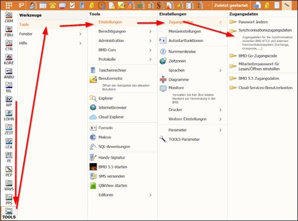 Screenshot der Synchronisationszugangsdaten in den Einstellungen.
