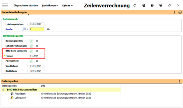 Schnittstelle Zeilenverrechnung 
