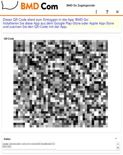 Screenshot des QR-Codes für die Anmeldung (erstellt in BMD Com)