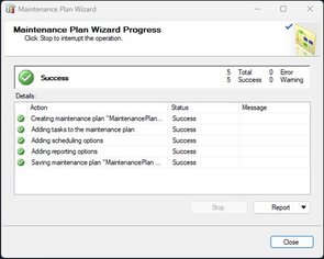Screenshot_Maintenance Plan Wizard Progress