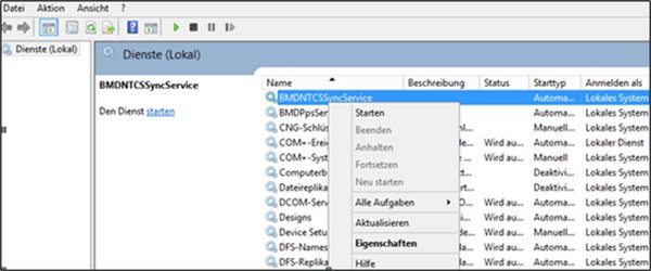Screenshot des Vorgangs zum Starten des Dienstes