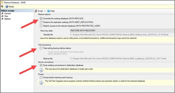 Screenshot_Restore Database Optionen