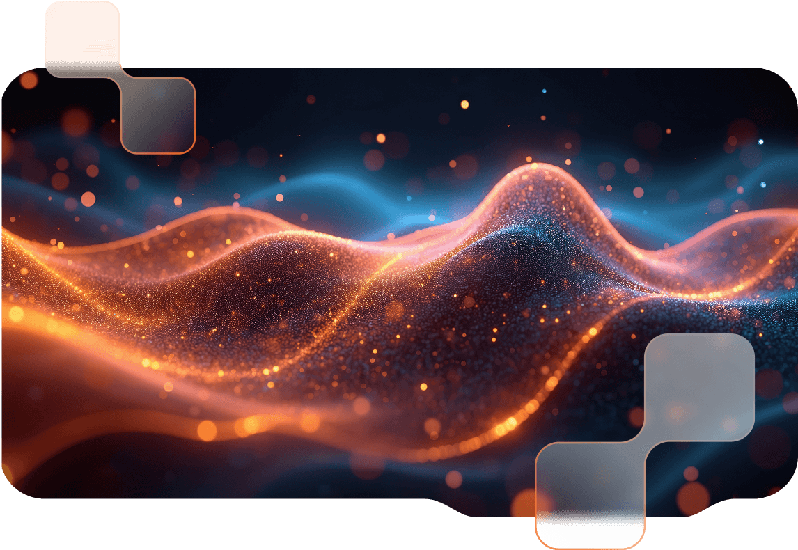 KI-BMD-Teaser Futuristische Darstellung von Künstlicher Intelligenz in schwarz, blau und orange.