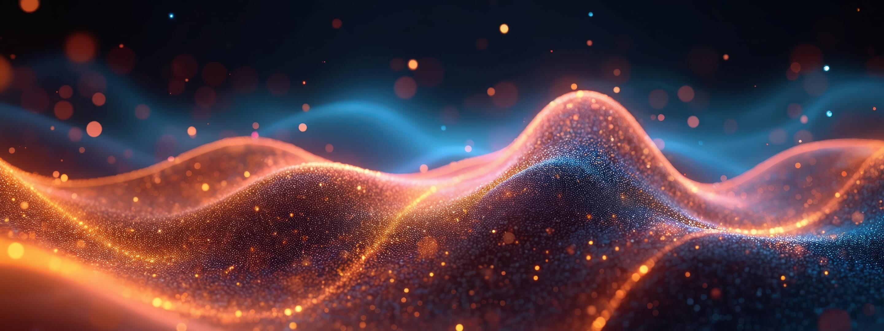 Orange Hologrammwellen auf dunklem Hintergrund mit Glitzereffekt