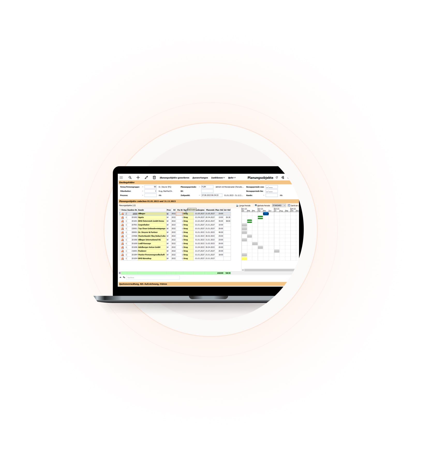 Screenshot der Planungsobjekte in der BMD Personalplanungs-Software
