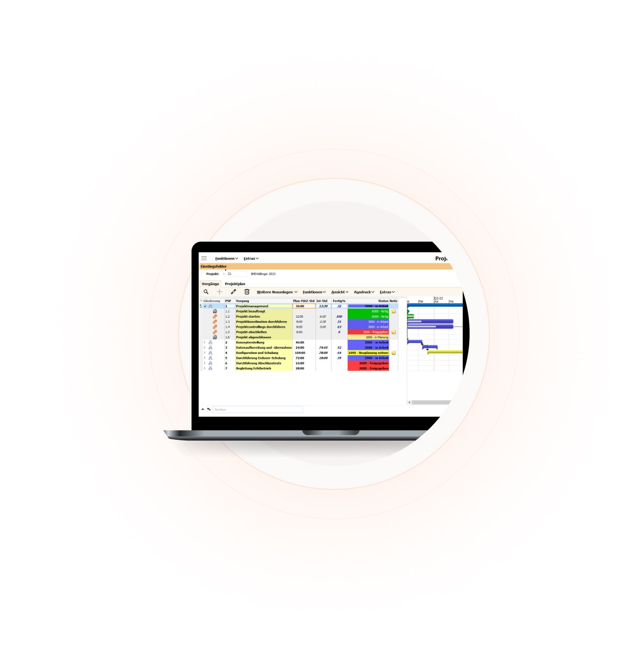 Screenshot vom Projektplan in der BMD Projektmanagementsoftware