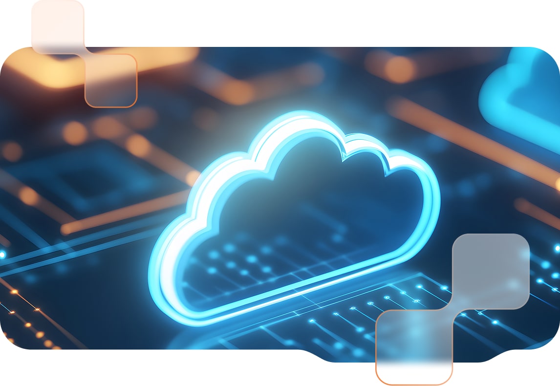 Teaser BMD Cloud für Schulen Hologramm einer hellblau leuchtenden Wolke