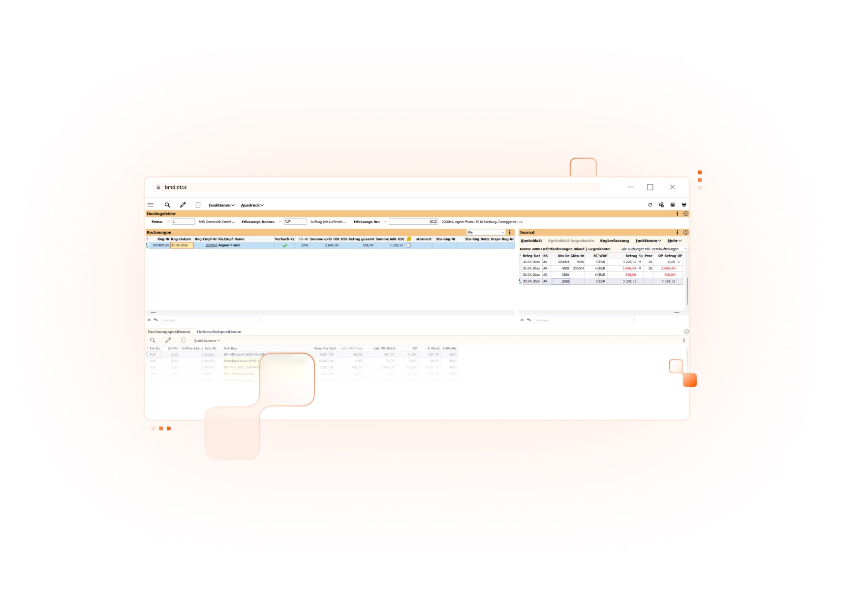 Screenshot der BMD Fakturierung mit Übersicht aller Aufträge. 