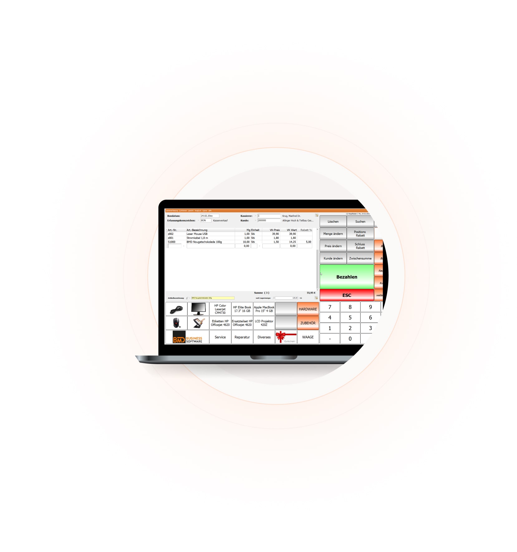 Benutzeroberfläche BMD Kassa Screenshot der nutzerfreundlichen Oberfläche der BMD Kassensoftware.