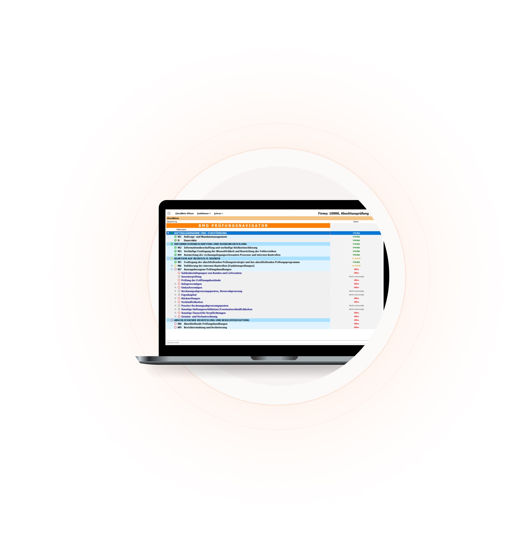Screenshot BMD Prüfungssoftware Checkliste Screenshot der BMD Wirtschaftsprüfungssoftware mit der WP Checkliste.