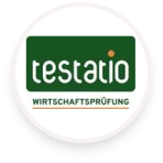 Logo von Testatio Wirtschaftsprüfung auf weißem Hintergrund. 