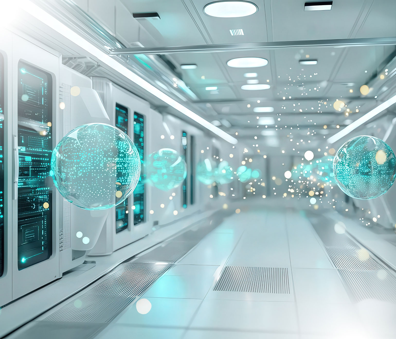 fiktiver Serverraum mit Hologrammen