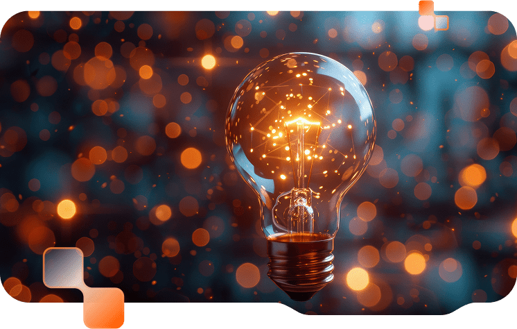 Teaser Cloud Folder Glühbirne mit fiktivem orangen Konfetti im Hintergrund