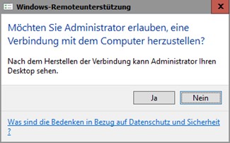 Screenshot der Windows-Remoteunterstützung