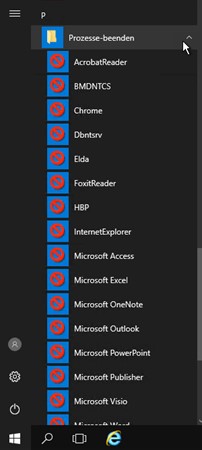 Screenshot Prozesse beenden im Startmenü