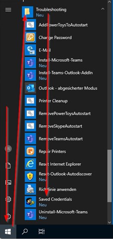 Screenshot "Saved Credentials" im Windows-Startmenü.