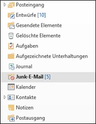Screenshot des Junk-E-Mail-Ordners von Outlook.