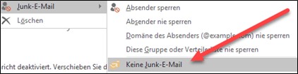 Screenshot der Option die gefilterten Mails wieder freizugeben.
