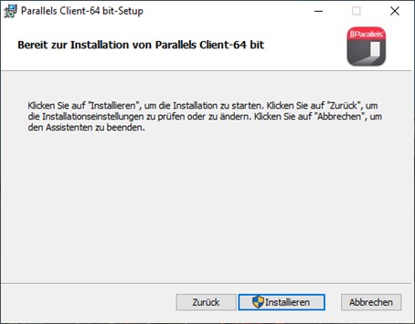 Screenshot der Aufforderung "Installieren" zu klick, um die Installation zu starten.