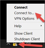 Screenshot des Schloss-Symbol Icons, der Pfeil zeigt auf "Connect to..."