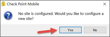 Screenshot der Abfrage, ob eine neue Seite konfiguriert werden soll. Der Pfeil zeigt auf "Yes".