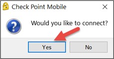 Screenshot der Abfrage "Would you like to connect" mit Pfeil auf "Yes".