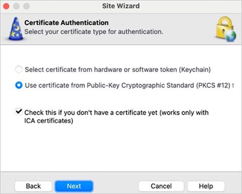 Bereich "Certificate Authentication" im Site Wizard mit den nötigen Einstellungen