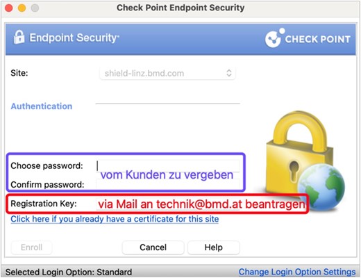 Check Point Endpoint Security: Hinweise zu Passwortvergabe und Registrierungsschlüssel