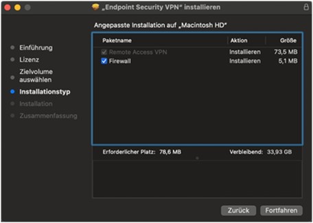 Checkbox bei "Firewall" anwählen