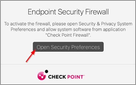 Hinweis zur Firewall-Aktivierung mit Pfeil auf "Open Security Preferences"