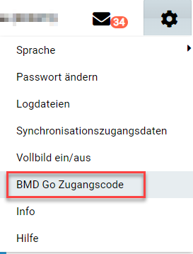 Screenshot of BMD Web with the button "BMD Go access code" highlighted