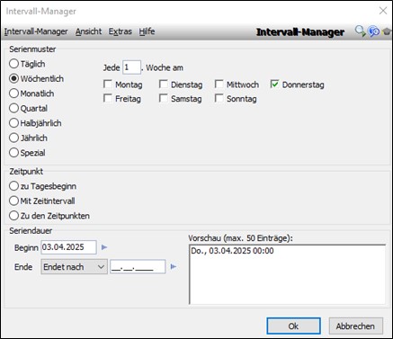 Das Bild zeigt einen Screenshot des Intervall-Managers