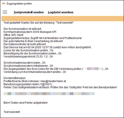 Das Bild zeigt ein Hinweisfenster zum Überprüfen der Zugangsdaten