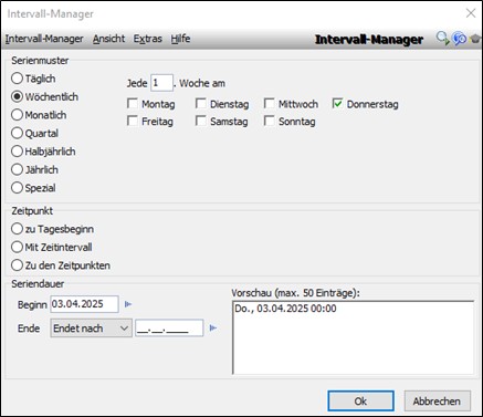 Screenshot des Intervall-Manager-Fensters