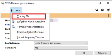 Der Screenshot zeigt die Aktivierung des Analysetools.