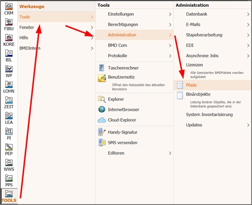 Screenshot showing how to open the "Paths" window