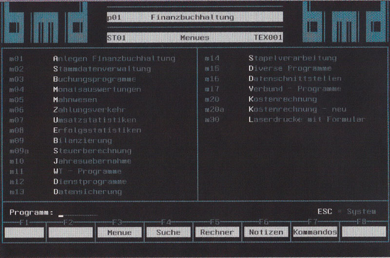 BMD Menü mit der neuen Fenstertechnik