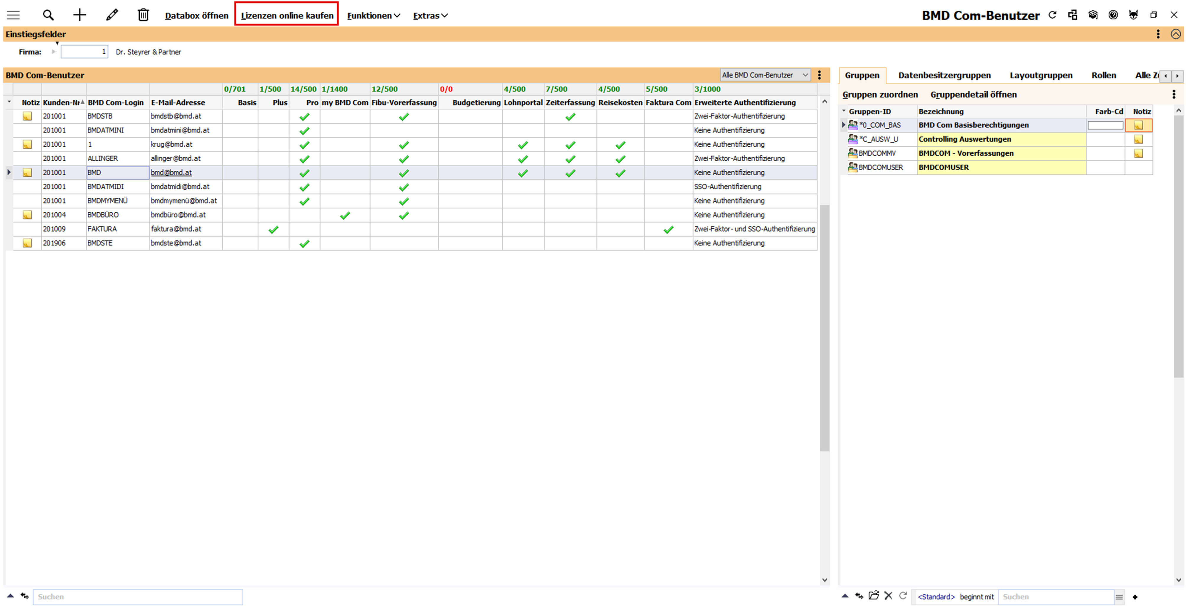 BMD Com-Benutzerverwaltung