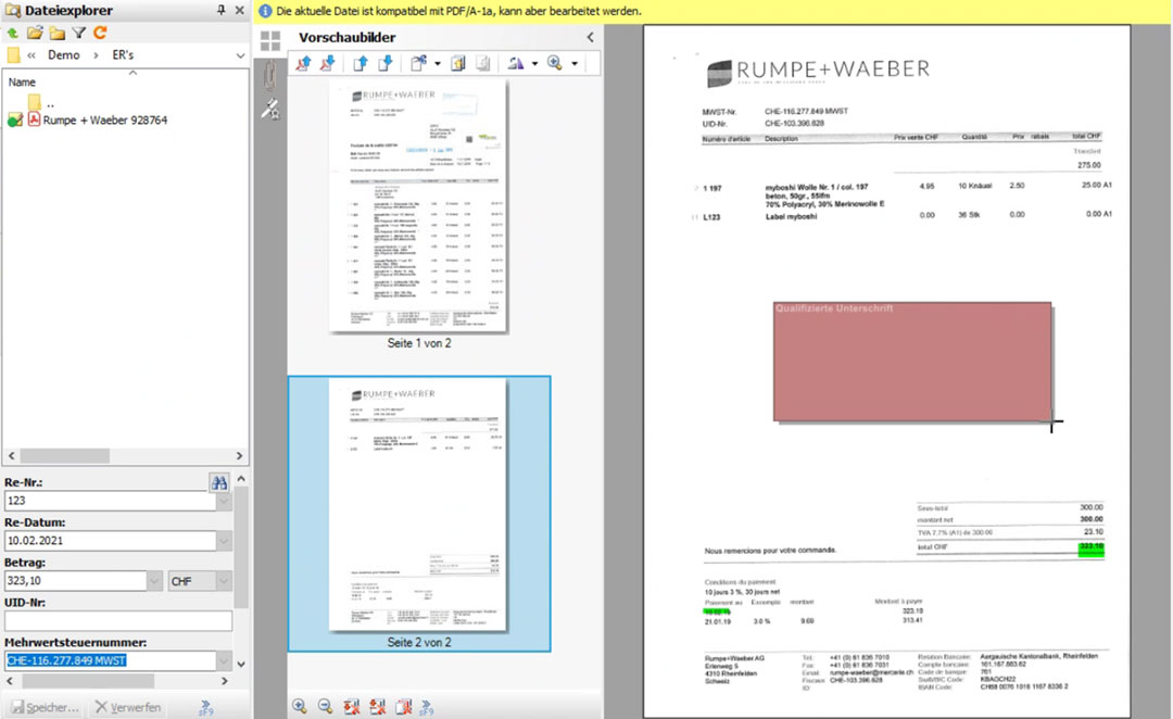 Screenshot der digitalen Signatur aus der BMD Software [Screenshot © BMD]